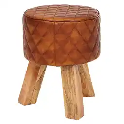 Netto Marken-Discount KADIMA DESIGN Extravaganter Sitzhocker mit Rautenmuster, Holz und Leder, 46 cm Höhe, Braun Angebot