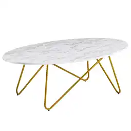 Netto Marken-Discount KADIMA DESIGN Marmor-Optik Couchtisch, Goldfarbenes Gestell, Oval, 120x40x60 cm Angebot