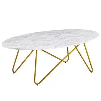 Netto Marken-Discount KADIMA DESIGN Marmor-Optik Couchtisch, Goldfarbenes Gestell, Oval, 120x40x60 cm Angebot