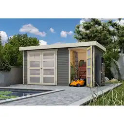 Netto Marken-Discount Karibu Gartenhaus Maluna 1 terragrau inkl. Fußboden & Dacheindeckung Gerätehaus Gartenlaube Angebot
