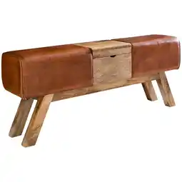 Netto Marken-Discount KADIMA DESIGN Retro Sitzbank, Echtes Leder, Holzbeine, 120 cm - Stilvoll & Komfortabel mit Stauraum Angebot