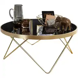 Netto Marken-Discount KADIMA DESIGN Beistelltisch Retro-Charme, schwarze Glasplatte, goldene Beine, 82 cm Durchmesser Angebot