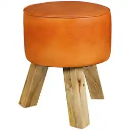 Netto Marken-Discount KADIMA DESIGN Country-Stil Sitzhocker, Ziegenleder, Holzgestell, 45 cm - Robust & Handgefertigt Angebot