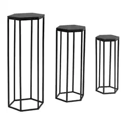 Netto Marken-Discount KADIMA DESIGN Massivholz und Metall Beistelltische, 3 Hexagon Tische, Modernes Design Angebot