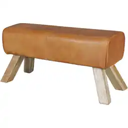 Netto Marken-Discount KADIMA DESIGN Sportlicher Sitzhocker, Braun, Leder, Mango-Holz, 90x30x43 cm - Modern & Stabil Angebot