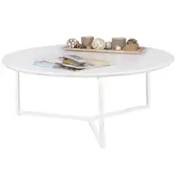 Netto Marken-Discount KADIMA DESIGN Runder Couchtisch aus weißem MDF-Holz, Metall-Beingestell, Ø 80 cm, Höhe 33 cm Angebot