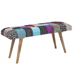 Netto Marken-Discount KADIMA DESIGN Sitzbank Samt/Massivholz, Patchwork-Design, 160 kg Belastbarkeit, Mangoholz Beine Angebot