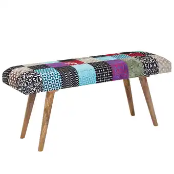 Netto Marken-Discount KADIMA DESIGN Sitzbank Samt/Massivholz, Patchwork-Design, 160 kg Belastbarkeit, Mangoholz Beine Angebot