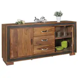 Netto Marken-Discount KADIMA DESIGN Rustikales Sideboard, Sheesham Massivholz, Kunstleder, 160x44x80 cm Angebot