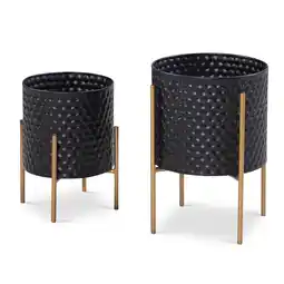 Netto Marken-Discount KADIMA DESIGN Schwarz-Goldene Metall-Blumentöpfe im 2er Set, Elegante Runde Pflanzkübel Angebot