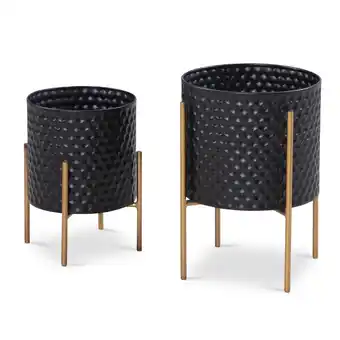 Netto Marken-Discount KADIMA DESIGN Schwarz-Goldene Metall-Blumentöpfe im 2er Set, Elegante Runde Pflanzkübel Angebot