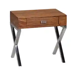 Netto Marken-Discount KADIMA DESIGN Sheesham-Holz Nachtkonsole, Landhausmöbel mit Chrombeinen - Stilvoll & Vielseitig Angebot