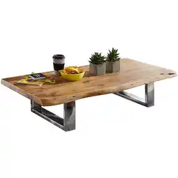 Netto Marken-Discount KADIMA DESIGN Massiver Akazienholz Couchtisch mit Baumkanten, Landhausstil, stabile Metallbeine Angebot