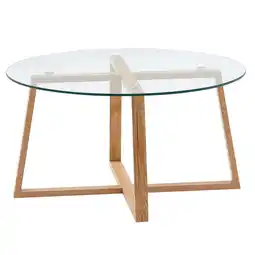 Netto Marken-Discount KADIMA DESIGN Couchtisch Eiche, Modern, Transparente Glasplatte, Überkreuztes Gestell Angebot