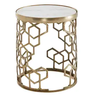 Netto Marken-Discount KADIMA DESIGN Beistelltisch Alba, Marmorstruktur, goldfarbenes Metallgestell, 44 cm Durchmesser Angebot
