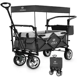 Netto Marken-Discount VESKA Bollerwagen faltbar mit Dach Handwagen Transportwagen anthrazit/grau Angebot