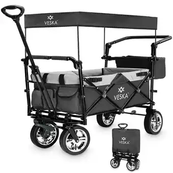 Netto Marken-Discount VESKA Bollerwagen faltbar mit Dach Handwagen Transportwagen anthrazit/grau Angebot