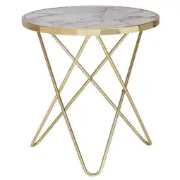 Netto Marken-Discount KADIMA DESIGN Beistelltisch in Marmoroptik, goldener Tischgestell, moderne Akzente, Ø 55 cm x 57 cm Angebot
