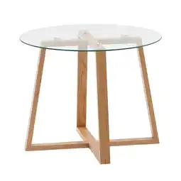 Netto Marken-Discount KADIMA DESIGN Massiver Eiche-Glas Couchtisch, Modernes Design, Überkreuztes Gestell Angebot