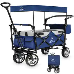 Netto Marken-Discount VESKA Bollerwagen faltbar mit Dach Handwagen Transportwagen dunkelblau/grau Angebot