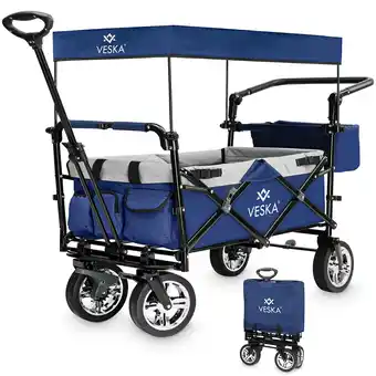 Netto Marken-Discount VESKA Bollerwagen faltbar mit Dach Handwagen Transportwagen dunkelblau/grau Angebot