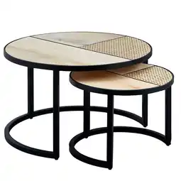 Netto Marken-Discount KADIMA DESIGN Industrie-Stil Beistelltisch Set, Rattan und Holz, Handgefertigt Angebot