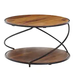 Netto Marken-Discount KADIMA DESIGN Couchtisch aus Sheesham Massivholz und Edelstahl, Schwarz/Braun, 2 Ablageflächen Angebot