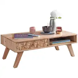Netto Marken-Discount KADIMA DESIGN Moderner Landhaus-Stil Couchtisch, massives Holz, Schublade, Ablagefach, 95x35x50 cm Angebot
