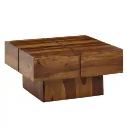 Netto Marken-Discount KADIMA DESIGN Couchtisch Sheesham Massivholz Quadrat, Modernes Rillenmuster, 57,5x57,5x30 cm Angebot