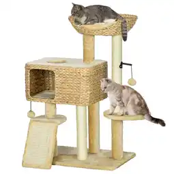 Netto Marken-Discount PawHut Kratzbaum Spanplatte, Plüsch (100% Polyester), Sisalseil, Wasserhyazinthe Angebot