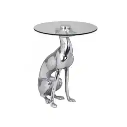 Netto Marken-Discount KADIMA DESIGN Windhund Skulptur Deko Beistelltisch, Aluminium/Glas - Handgefertigt, Einzigartig Angebot