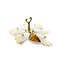 Netto Marken-Discount 6-teiliges Snackschalen-Set aus Porzellan in Weiß Goldene Halterung Angebot