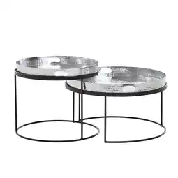 Netto Marken-Discount KADIMA DESIGN Couchtisch 2er Set, Silber/Schwarz, Hammerschlag-Strukturen, Griffmulde, Handgefertigt Angebot