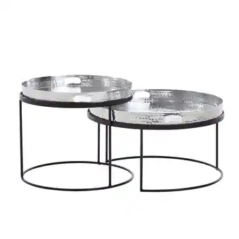 Netto Marken-Discount KADIMA DESIGN Couchtisch 2er Set, Silber/Schwarz, Hammerschlag-Strukturen, Griffmulde, Handgefertigt Angebot