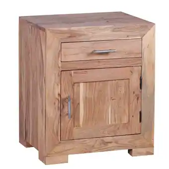 Netto Marken-Discount KADIMA DESIGN Massivholz Nachtschrank, Landhausstil, 60 cm Höhe, Schublade & Tür, Sheesham-Holz Angebot