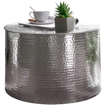 Netto Marken-Discount KADIMA DESIGN Orient Couchtisch ENNS: Hammerschlag-Aluminium, 61 cm Durchmesser, silberfarben Angebot