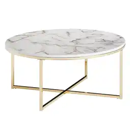 Netto Marken-Discount KADIMA DESIGN Stylischer Runder Sofatisch, Marmor-Optik, Goldfarbenes Gestell, 80 cm Angebot