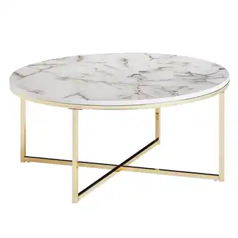 Netto Marken-Discount KADIMA DESIGN Stylischer Runder Sofatisch, Marmor-Optik, Goldfarbenes Gestell, 80 cm Angebot