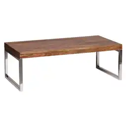 Netto Marken-Discount KADIMA DESIGN Couchtisch ISEN: Massivholz, Chromfüße, 120x40x60 cm, handgefertigt, Sheesham/Akazie Angebot