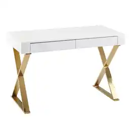 Netto Marken-Discount KADIMA DESIGN Hochglanz-Weißer Schreibtisch, Goldene Beine, Modern, 2 Schubladen Angebot