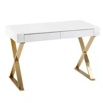 Netto Marken-Discount KADIMA DESIGN Hochglanz-Weißer Schreibtisch, Goldene Beine, Modern, 2 Schubladen Angebot