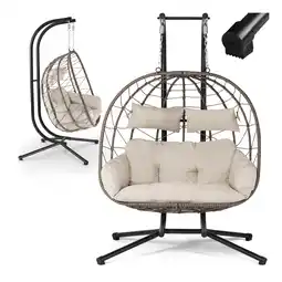 Netto Marken-Discount Juskys Doppelhängesessel Aria - Polyrattan Hängesessel mit Gestell & Kissen - 2 Personen - Beige Angebot