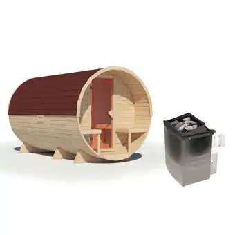 Netto Marken-Discount Karibu Fasssauna 3 - 38 mm Saunaofen eingebaute Steuerung 9 kW inkl. Dachschindeln Angebot
