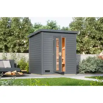 Netto Marken-Discount Karibu Saunahaus 38mm Melo 2 Ofen 9 kW integr. Strg terragrau Angebot
