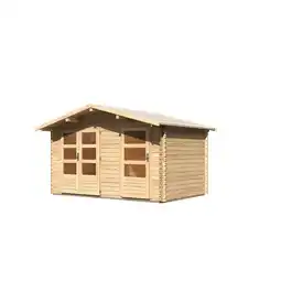 Netto Marken-Discount Karibu Blockbohlenhaus Comfort 2 naturbelassen inkl. Fußboden und Dacheindeckung Angebot
