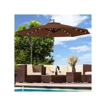 Netto Marken-Discount Luxus Sonnenschirm mit LED Beleuchtung Ampelschirm 350cm Solar Garten Schirm Pavillon in Braun Angebot