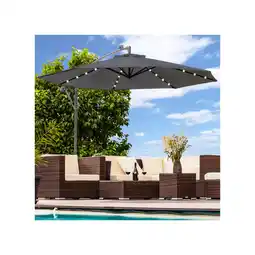 Netto Marken-Discount Luxus Sonnenschirm mit LED Beleuchtung Ampelschirm 350cm Solar Garten Schirm Pavillon in Anthrazit Angebot