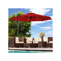 Netto Marken-Discount Luxus Sonnenschirm mit LED Beleuchtung Ampelschirm 350cm Solar Garten Schirm Pavillon in Rot Angebot