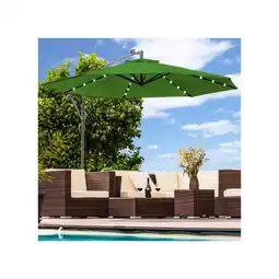 Netto Marken-Discount Luxus Sonnenschirm mit LED Beleuchtung Ampelschirm 350cm Solar Garten Schirm Pavillon in Grün Angebot
