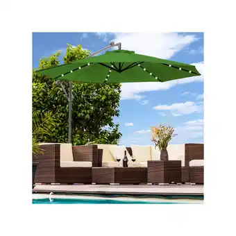 Netto Marken-Discount Luxus Sonnenschirm mit LED Beleuchtung Ampelschirm 350cm Solar Garten Schirm Pavillon in Grün Angebot